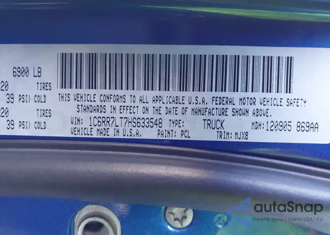 2017 Ram 1500 Big Horn 4X4 5'7 Box z USA, uszkodzony, nr VIN 1C6RR7LT7HS633548
